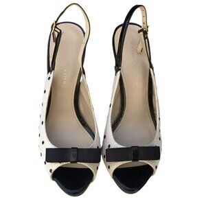 NWOB Charles & Keith Polka Dot w Bow Peep Toe Slingback Heels 7 1/2